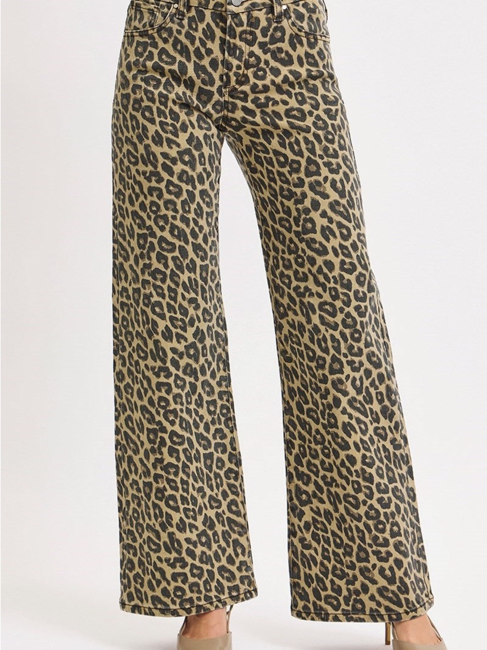Risen Leopard Print Wide Leg Jeans